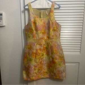 Free People Metallic Gold Floral Brocade Dress 12